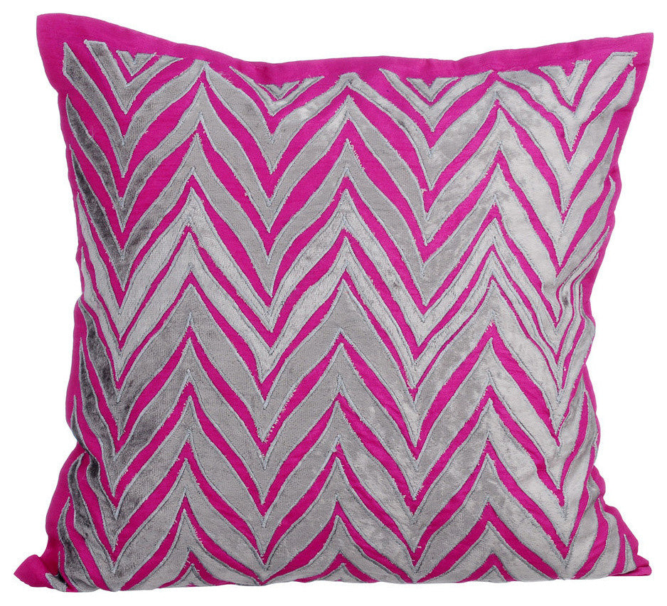 Pink Decorative Euro shams 26"x26" Silk, Chevron Fuchsia Glam