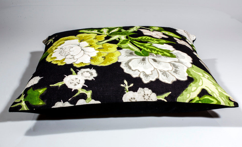 Schumacher Designer Pillow Cover Floral On Black, 24x24