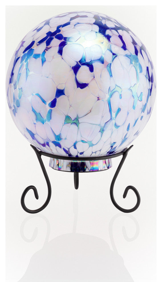 Alpine Blue & White Gazing Globe with LED Lights, 10 Inch Tall