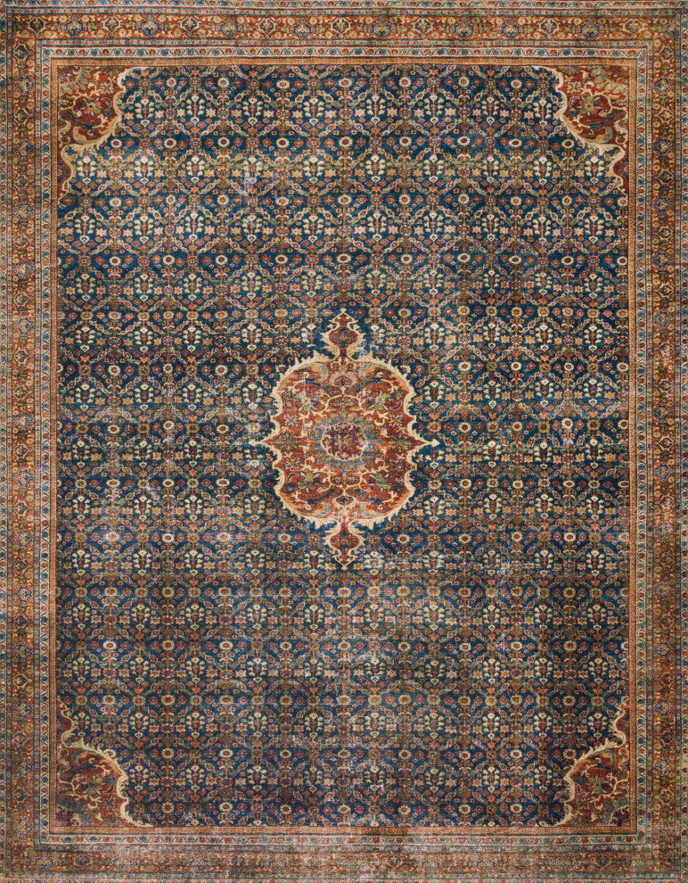 Cobalt Blue Spice Printed Polyester Layla Area Rug by Loloi II, 7'-6"x9'-6"