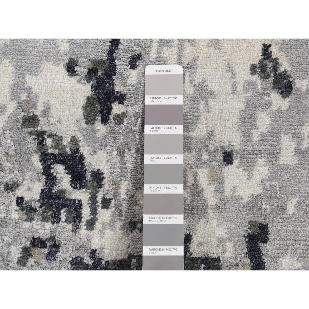 Olive Black Abstract Design Wool and Silk Hand Knotted Runner Rug 2'7" x 6'2"