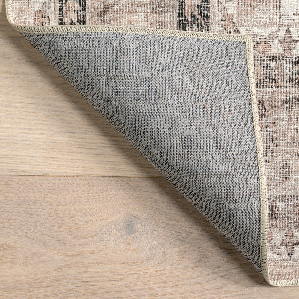 Nuloom Davi Faded Stain-Resistant Machine Washable Area Rug, Stone 4'x6'