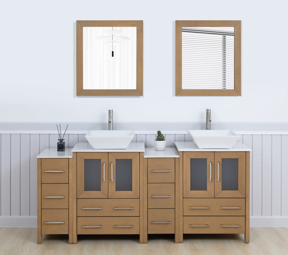 Vanity Art Bathroom Vanity Set With Sink, Natural Oak, 72", Standard Mirror
