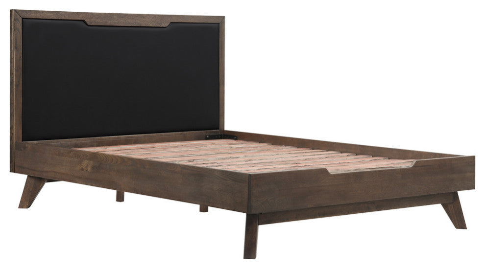 Astoria Platform Bed Frame in Oak with Black Faux Leather