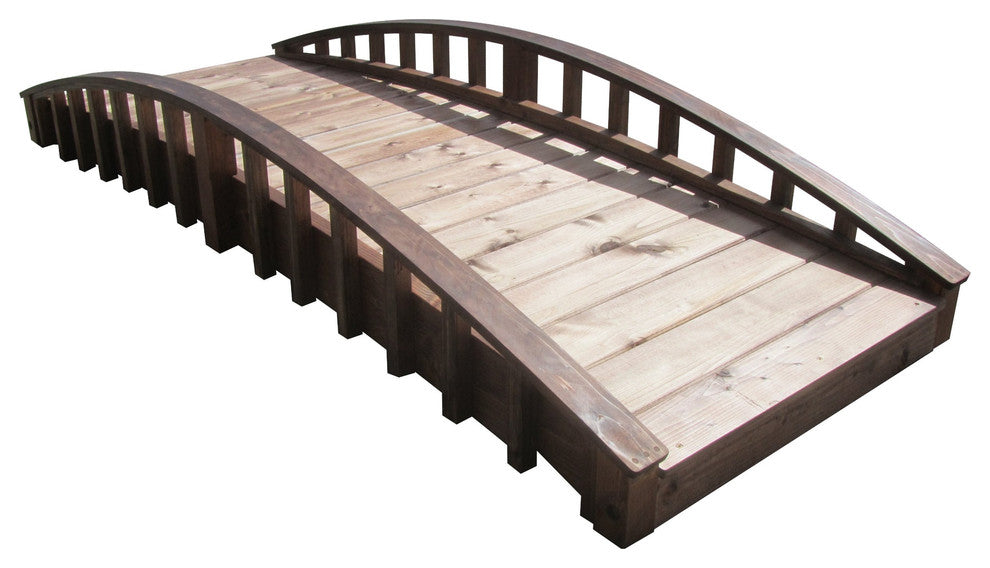 SamsGazebos Japanese Crescent Wood Garden Bridge 8 ft
