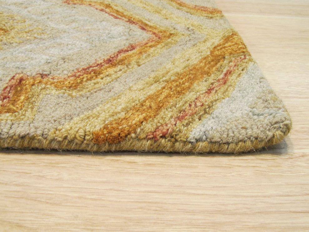 EORC Gold Hand-Tufted Wool Geometric Rug 5'x8'