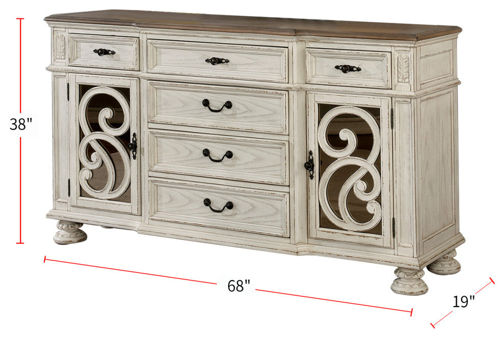 Rustic Natural Tone Dining Room Server, Antique White