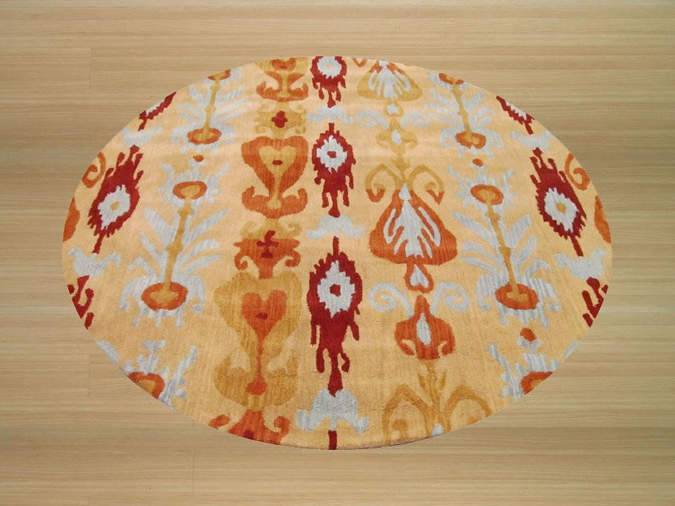 EORC Hand-tufted Wool Beige Transitional Abstract Ikat Rug, Round 6'x6'