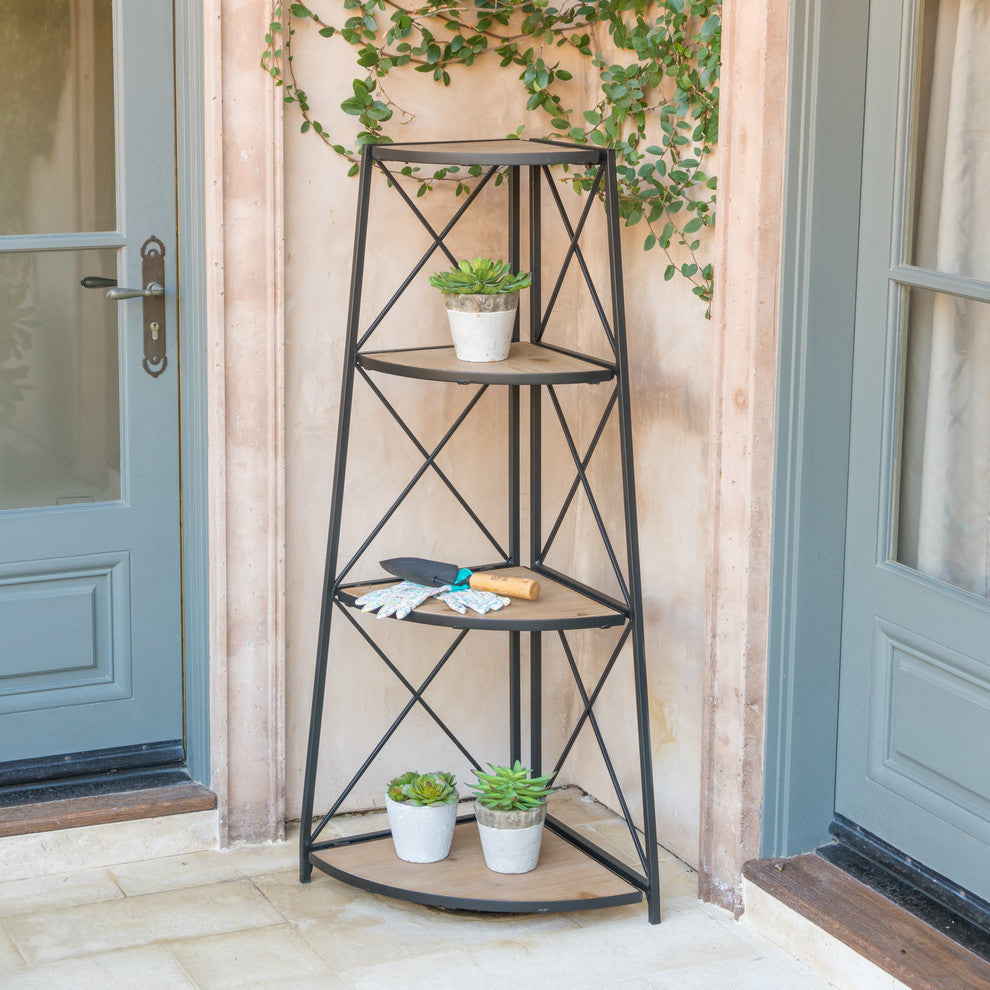 GDF Studio Venice Outdoor Naturally Antique Firwood 3-Tier Corner Shelf