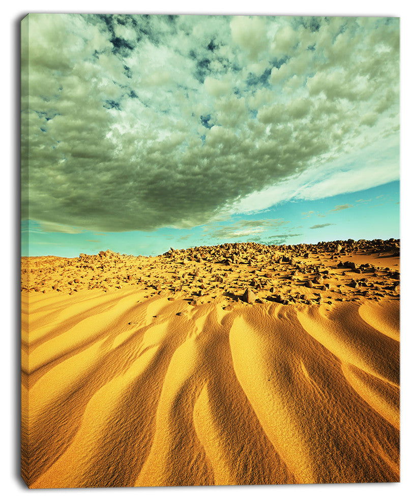 Dramatic Sky Above Sand Desert, Landscape Wall Art on Canvas, 12"x20"