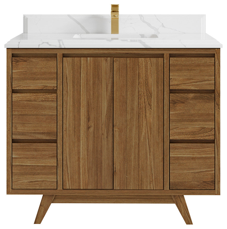 Madison Teak 42 Single Sink Bath Vanity in Dark Natural 1.5" Calacatta Laza