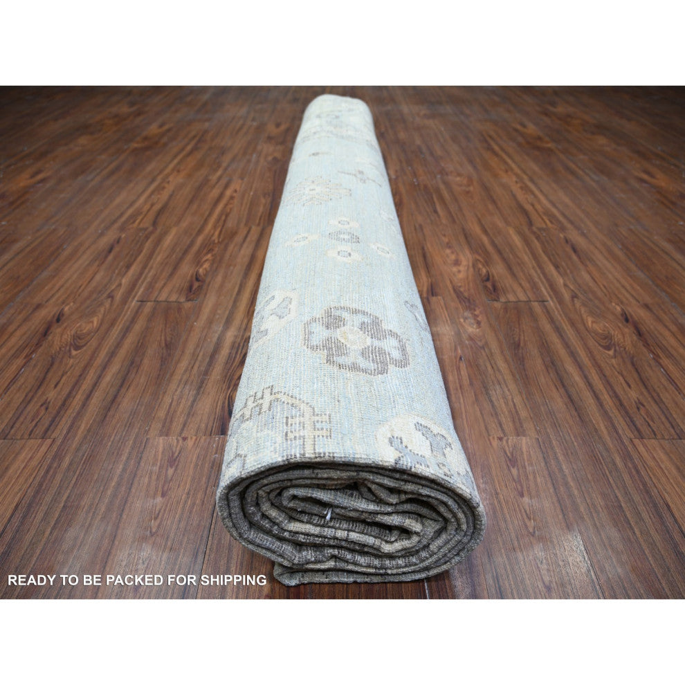 Chrome Gray Wool Hand Knotted White Wash Peshawar Oversized Rug, 11'10"x16'3"