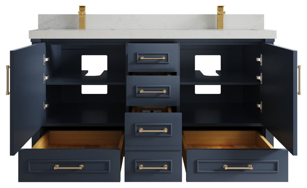 Aberdeen 60 Double Bathroom Vanity in Hale Navy Blue  2" Carrara Quartz