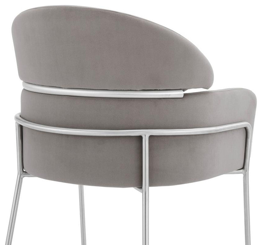 Portia Gray Velvet and Brushed Stainless Steel Dining Room Chairs - Set of 2