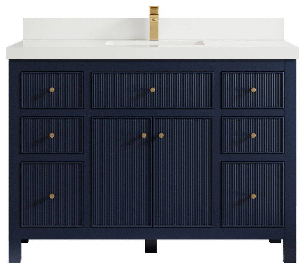 Sonoma 48 Single Sink Reeded Bath Vanity in Hale Navy Blue 2" White Quartz