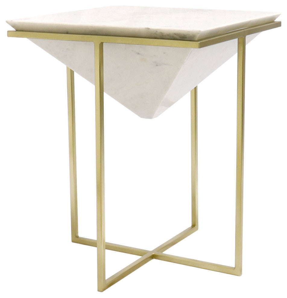 Pasargad Home Perama Marble and Stainless Steel Side Table