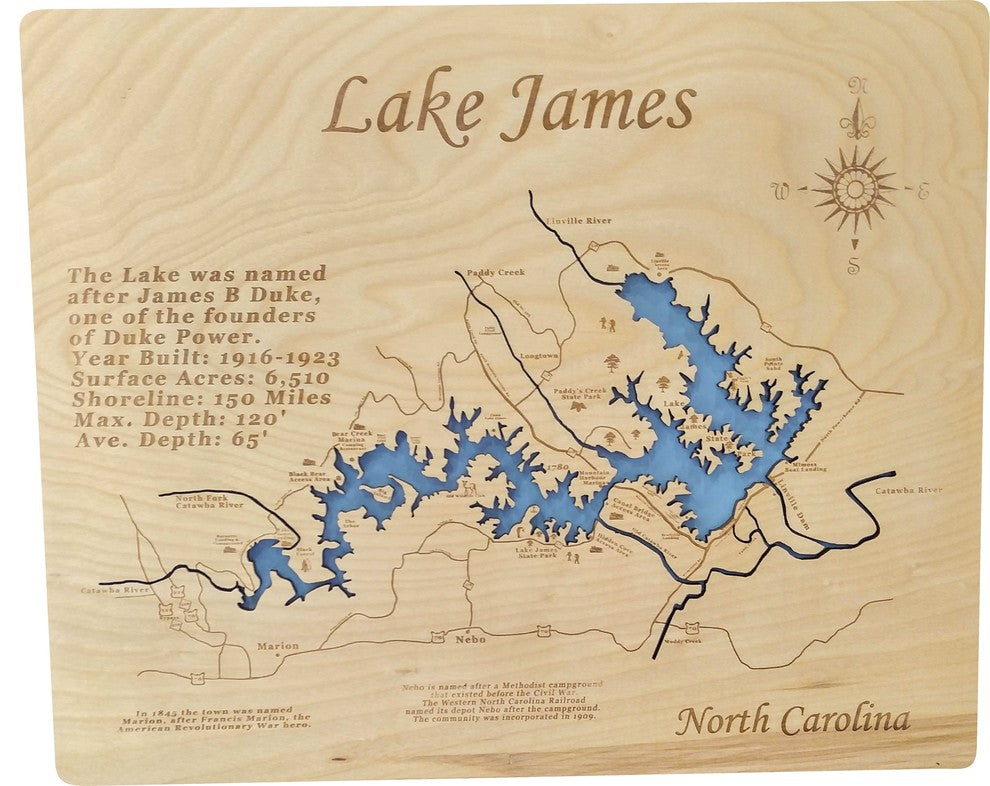 Lake James, North Carolina-Wood Lake Map, Small Standout