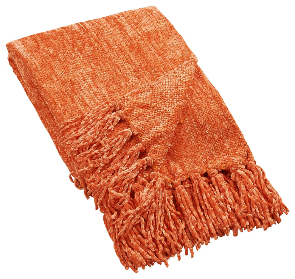 Crystal Chenille Knitted Throw Blanket, Flame