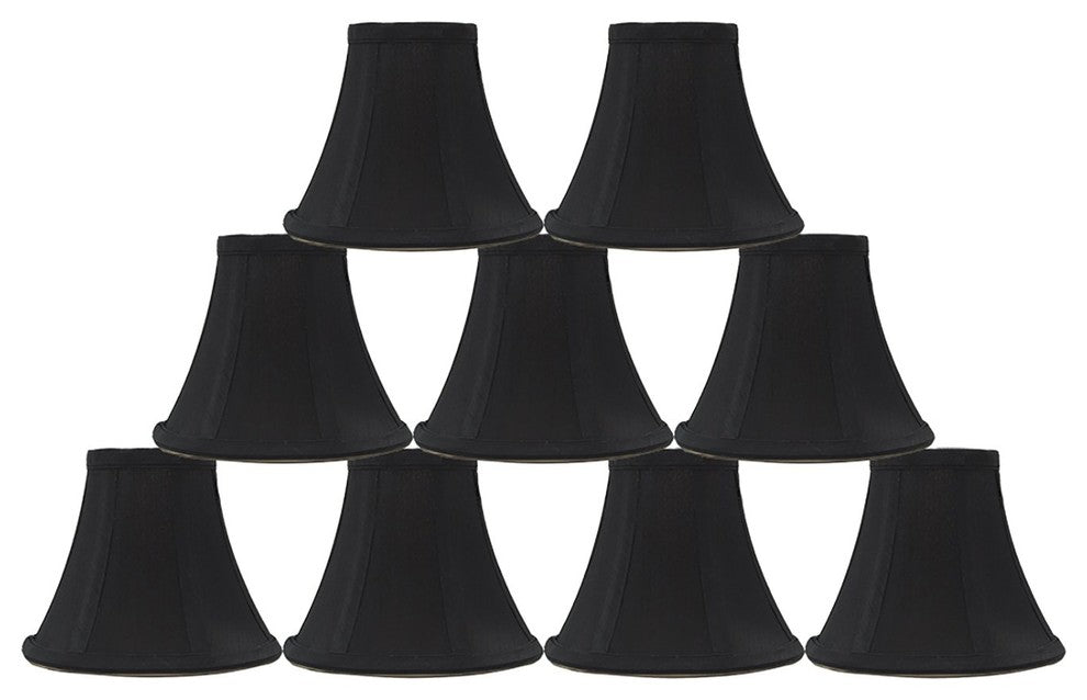 Silk Bell Chandelier Lamp Shade, 3x6x5", Black, Set of 9