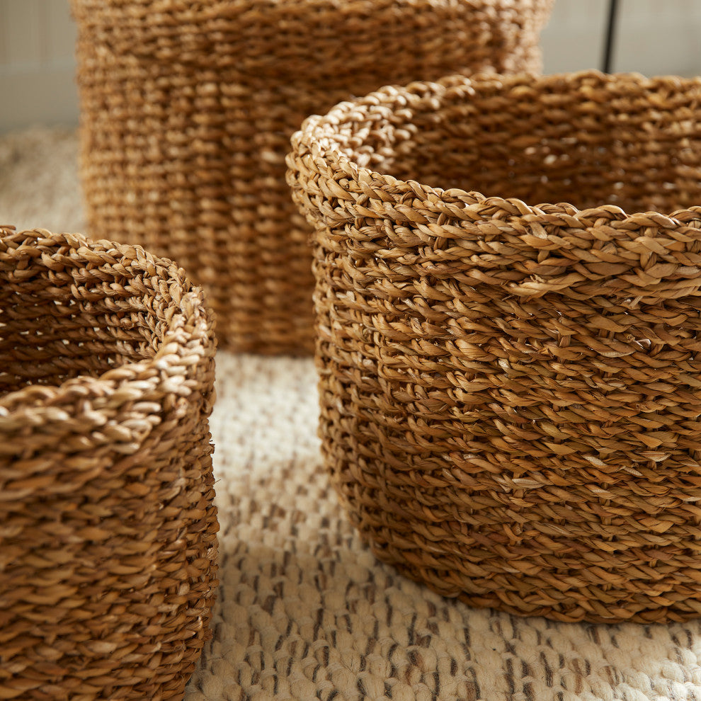 Seagrass Round Baskets With Cuffs, Set of 3