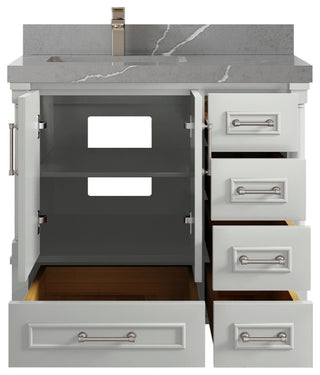 Aberdeen 36 Left Offset Bath Vanity in Coventry Gray 2" Piatra Gray