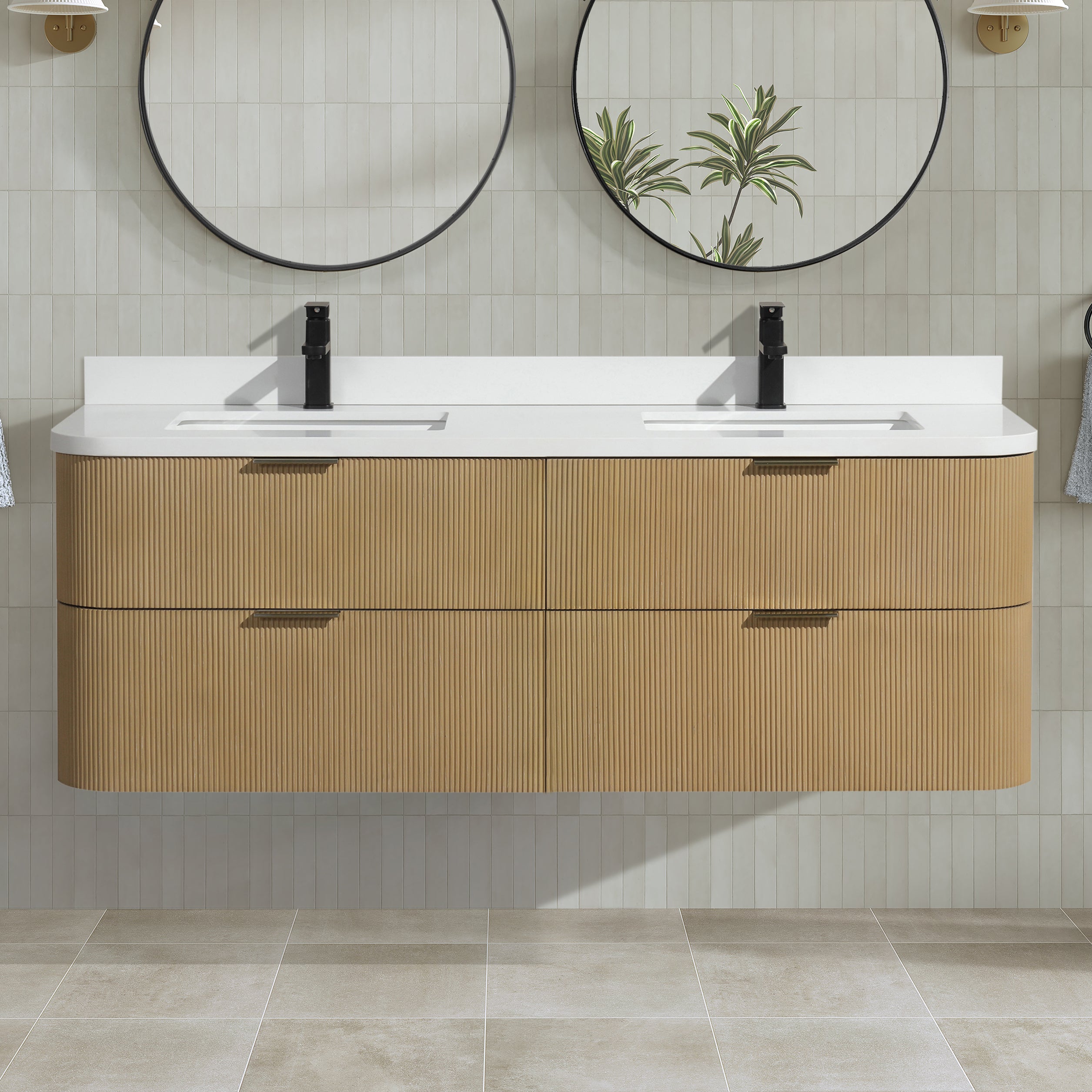 Ari Kitchen and Bath Chantal 60" Floating Bathroom Vanity Oak