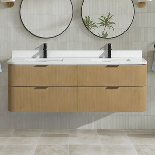 Ari Kitchen and Bath Chantal 60" Floating Bathroom Vanity Oak
