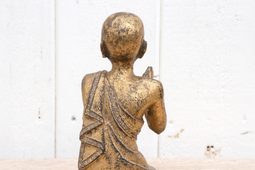 Vintage Burmese Gilded Monk Statue
