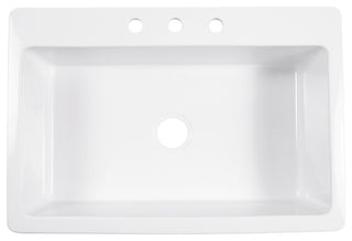 Jackson Crisp White Fireclay 33" Single Bowl Drop-In Kitchen Sink with 3 Holes
