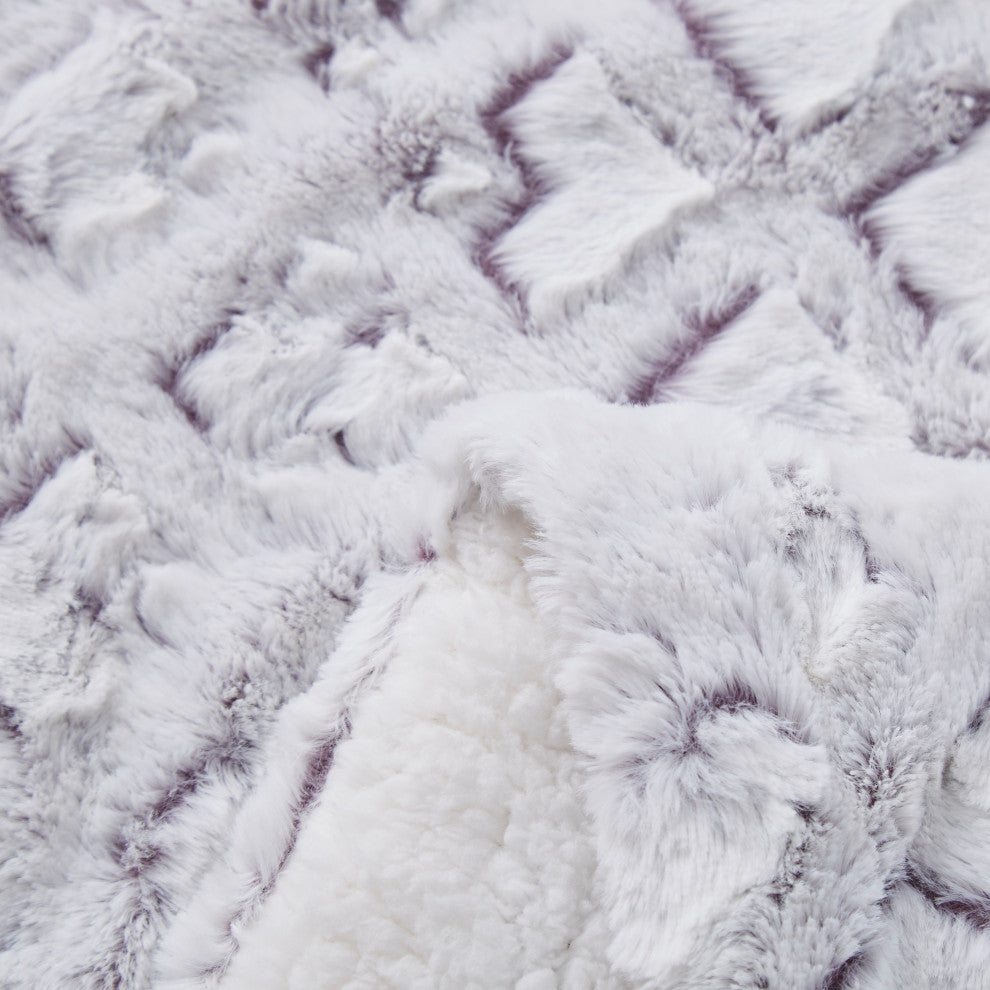 Embossed Faux Fur Dreamy Milky Way White Purple Undertone Throw Blanket, 63" X 9