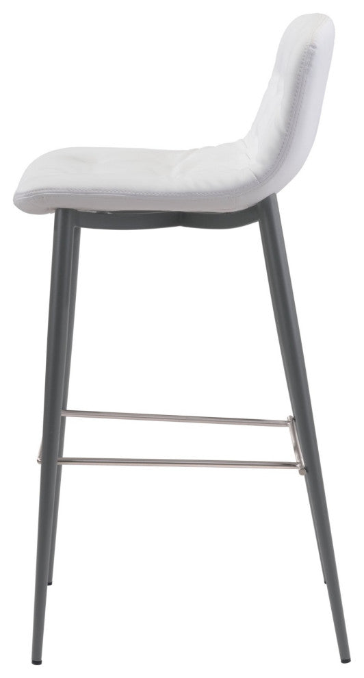 Bar Stool Chair, Set of 2, Faux Vinyl Leather, Steel, White, Dark Gray