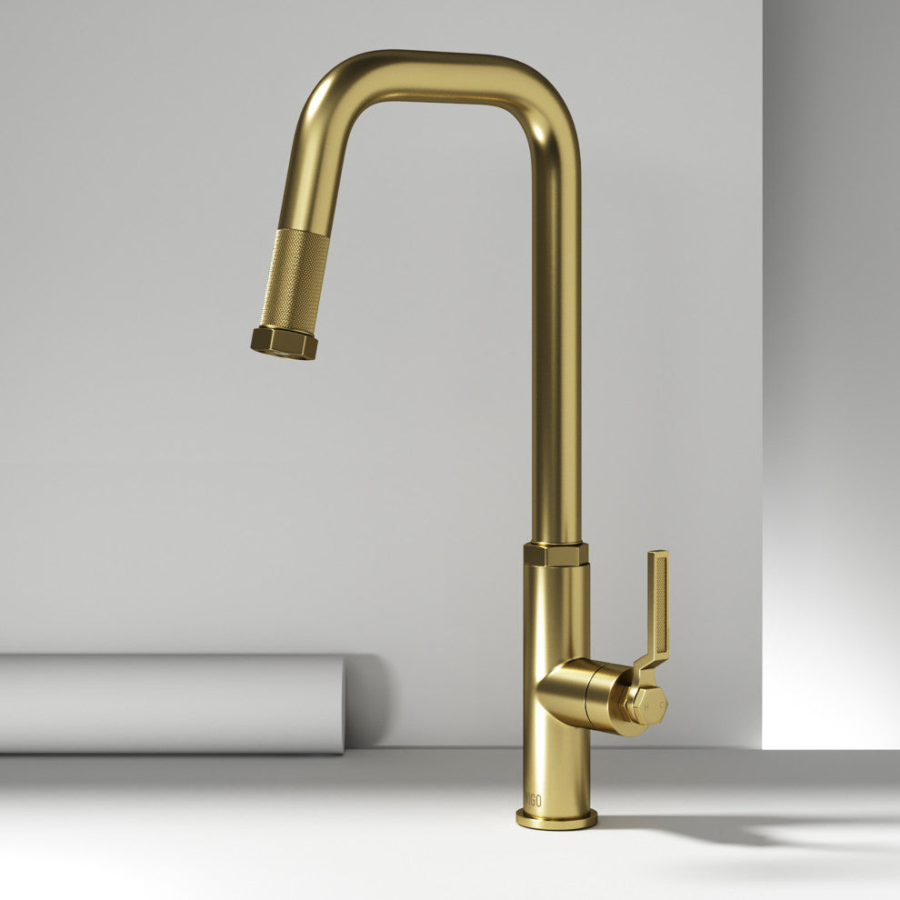 VIGO Hart Angular 18" H Single Handle Pull-Down Kitchen Faucet, Matte Brushed Gold, Without Extras
