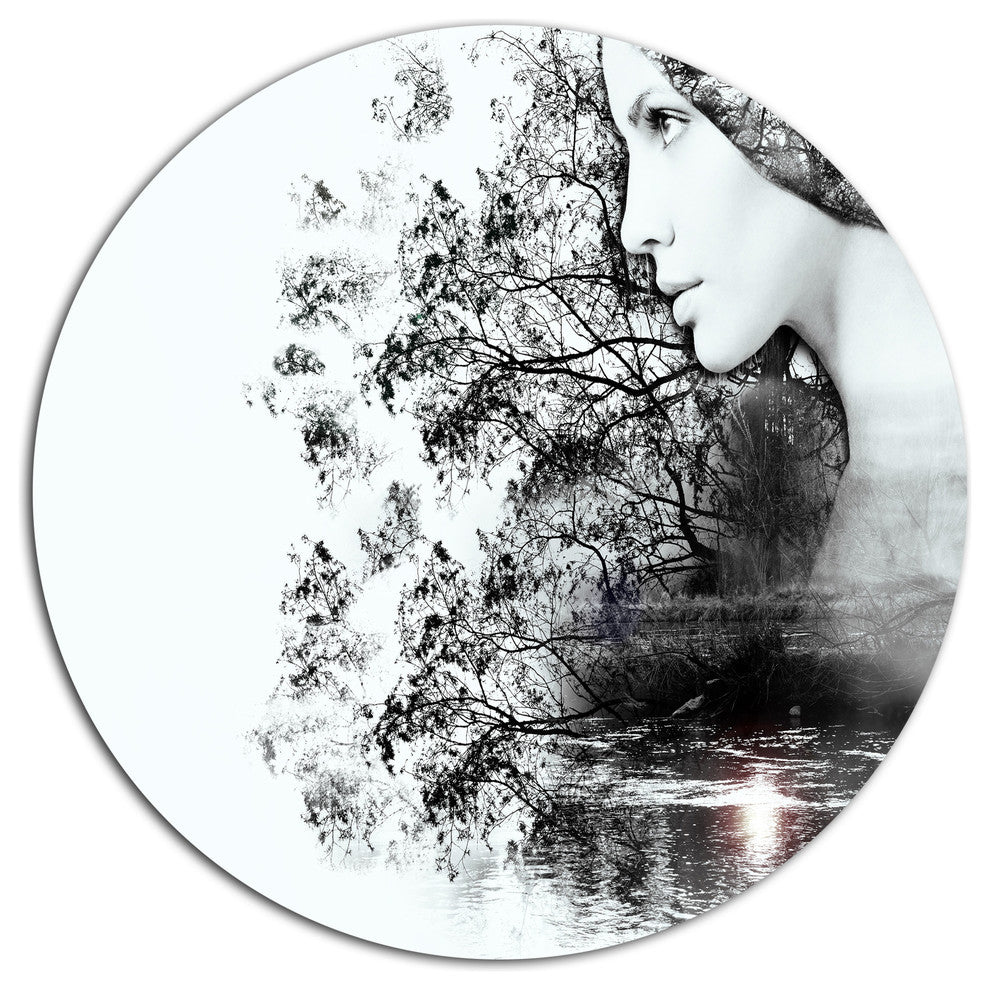 Woman And Beauty Of Nature, Landscape Art Round Wall Art, 38"