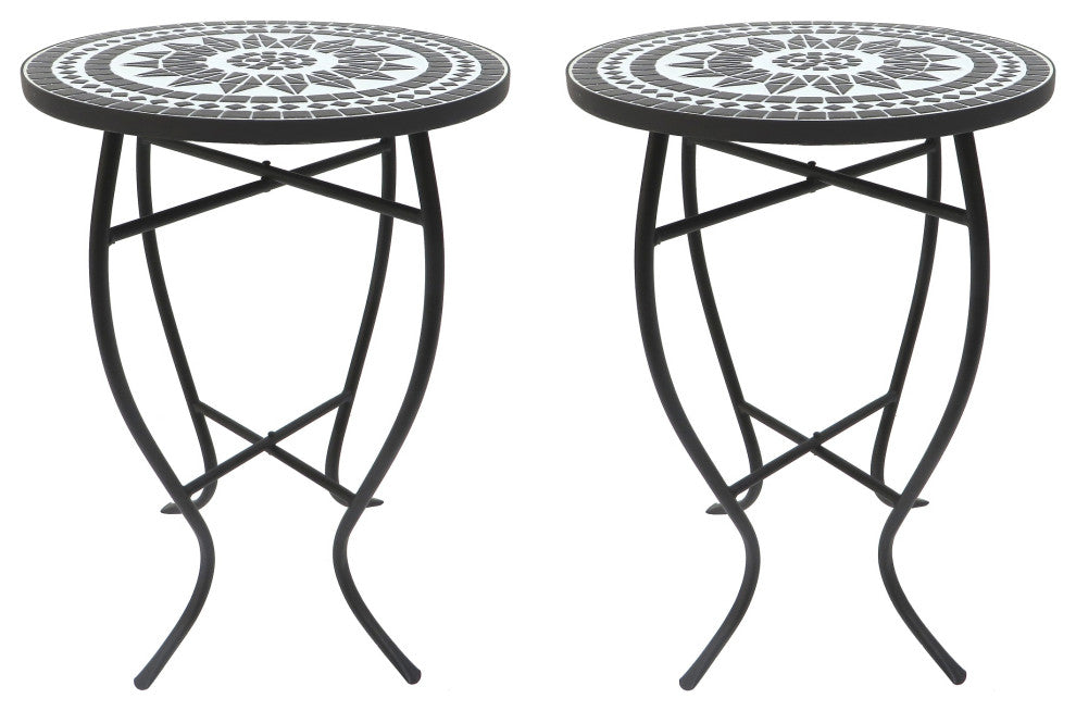 Mosaic Art Collection Accent Table, Black Lily, 2 Table Set