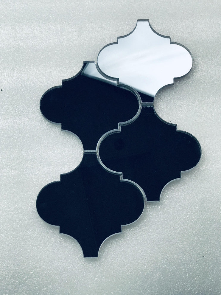 Reflections 9"x14" Mirror Arabesque Waterjet Mosaic in GRAPHITE Glossy