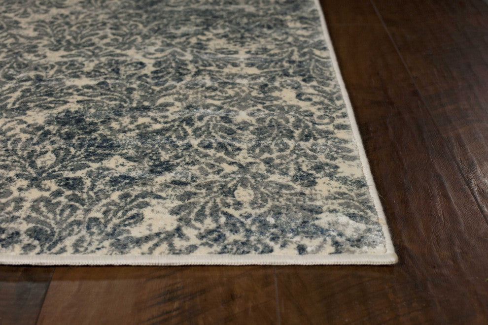 HomeRoots 5'x8' Ivory Blue Machine Woven Damask Indoor Area Rug