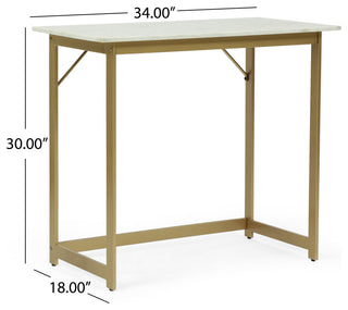 Fairborn Modern Glam Handcrafted Marble Top Desk, White and Gold