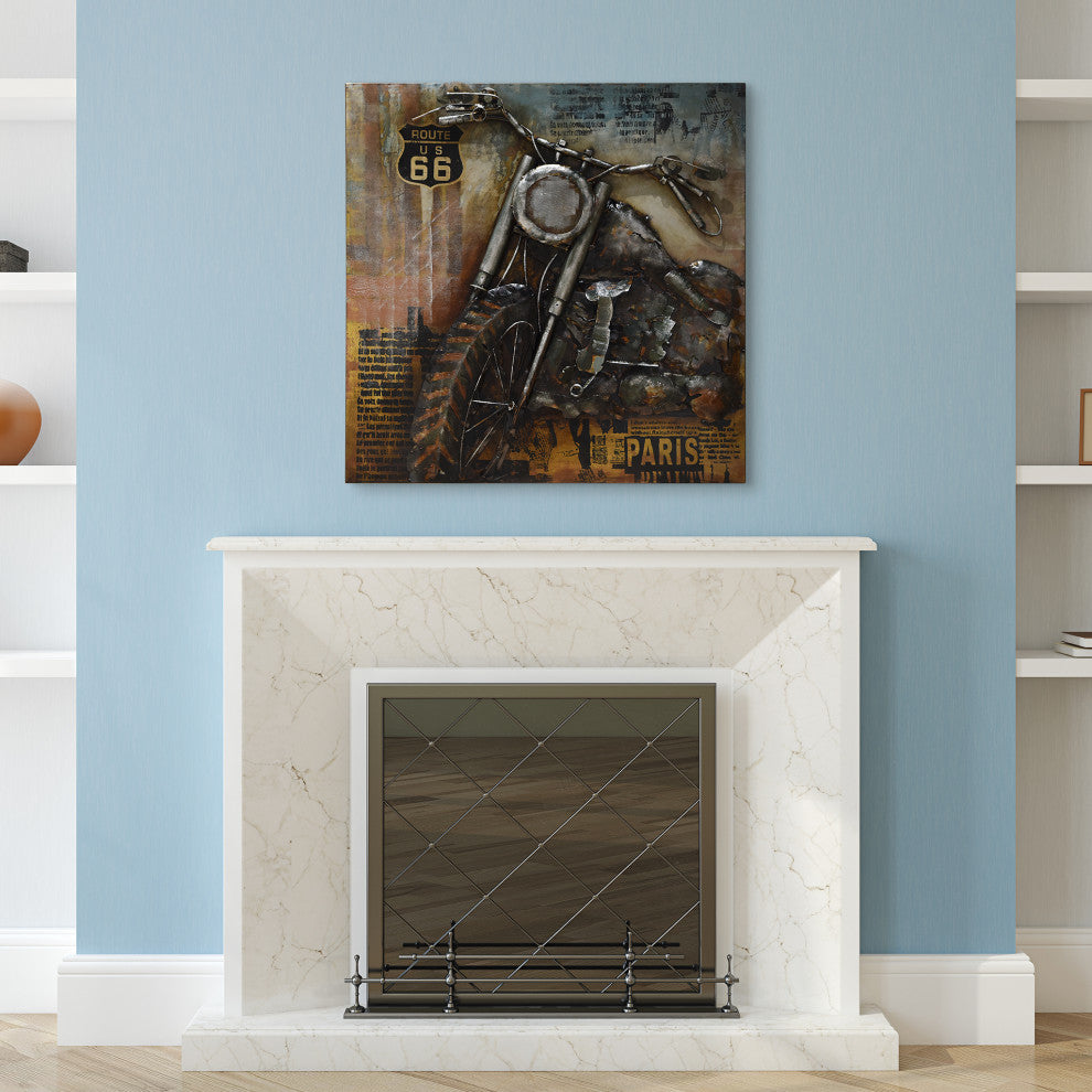 "Motorcycle 1" Primo Mixed Media Hand Painted 3D Metal Wall Art