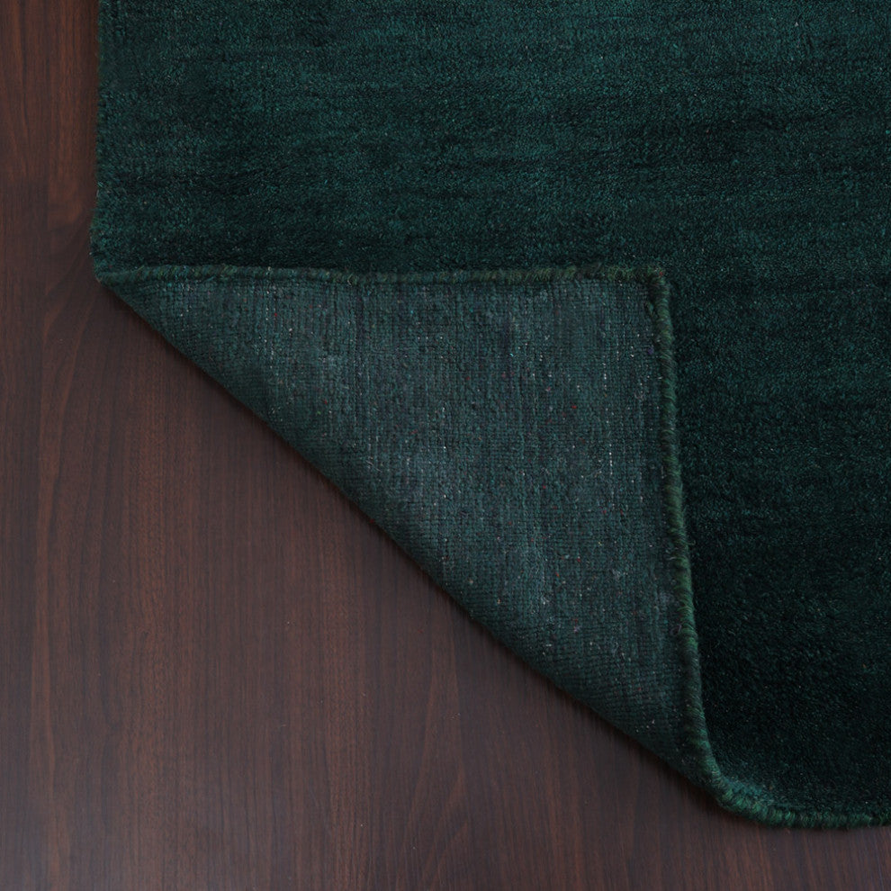 HAND KNOTTED LOOM SILK ECO-FRIENDLY AREA RUGS-Dark Green Color,Solid Design, [Runner] 2'8''x10'