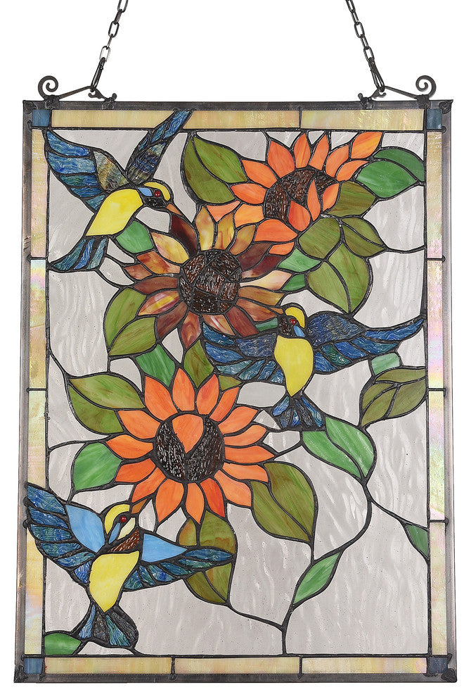 CHLOE-Lighting SUNFLOWER Animal Tiffany-glass Window Panel 24" Tall