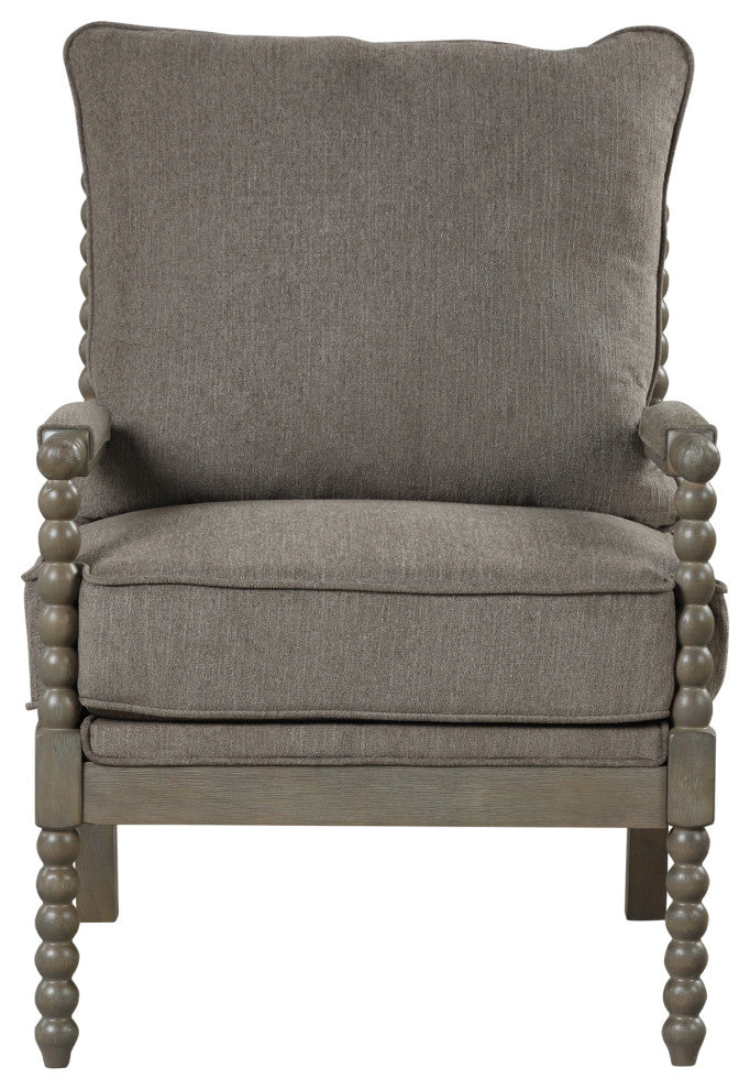 Hanako Transitional Accent Chair with Cushioned Wooden Arms, Taupe/Antique Grey