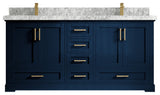 Boston 72 Double Sink Bath Vanity in Navy Blue 2" Carrara Marble