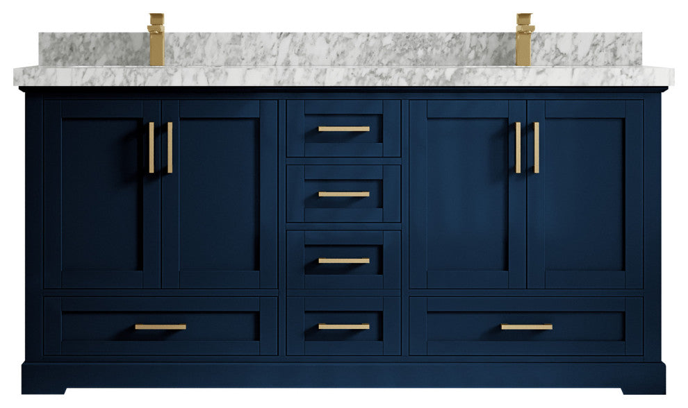 Boston 72 Double Sink Bath Vanity in Navy Blue 2" Carrara Marble