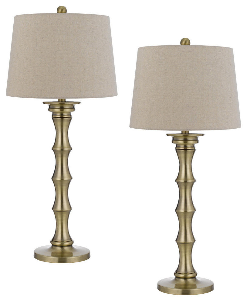 Benzara BM282156 32" Accent Table Lamp Set of 2, Turned Pedestal, Antique Brass