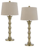 Benzara BM282156 32" Accent Table Lamp Set of 2, Turned Pedestal, Antique Brass
