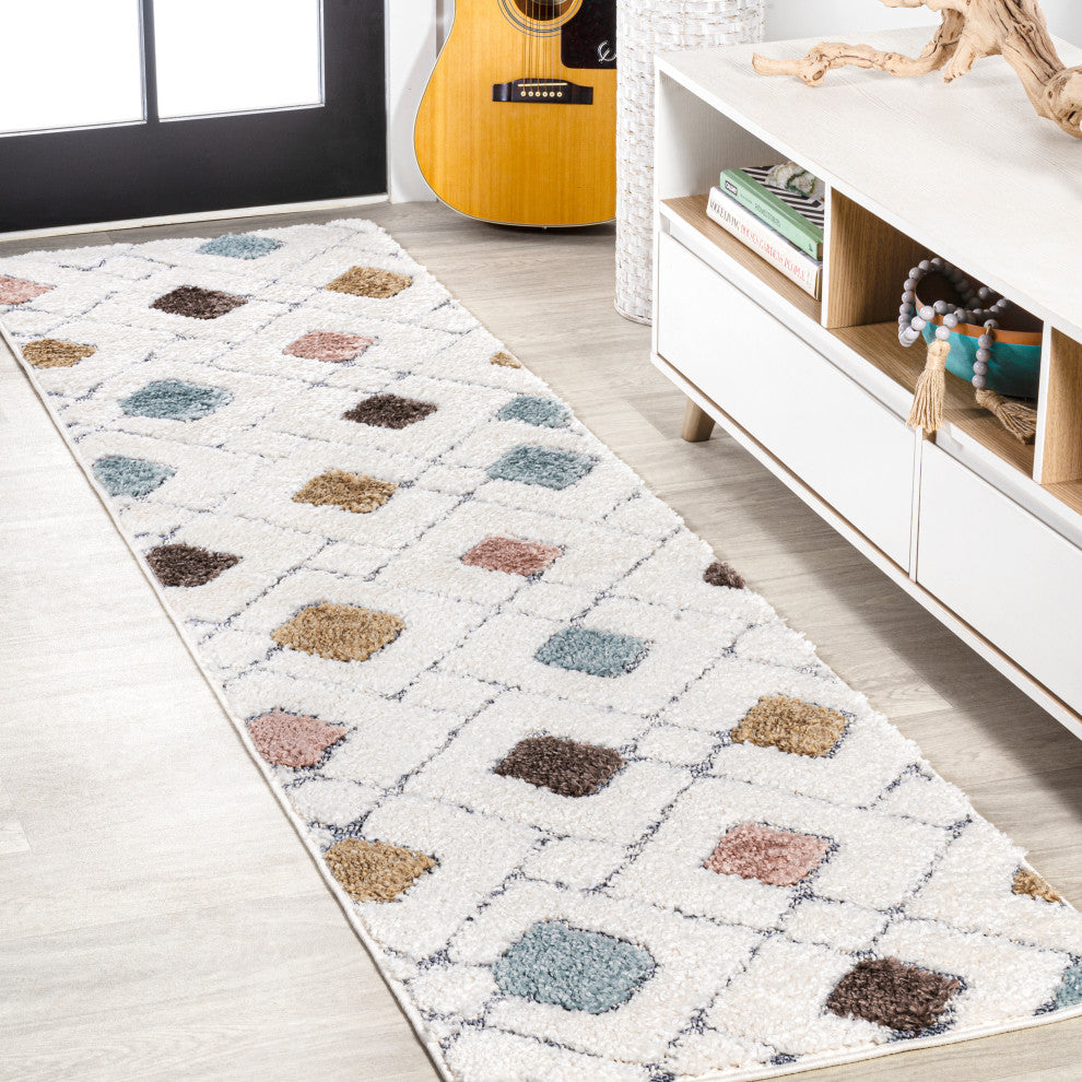 Astrid Retro Trellis High-Low Multi/Cream 2'x8' Runner Rug