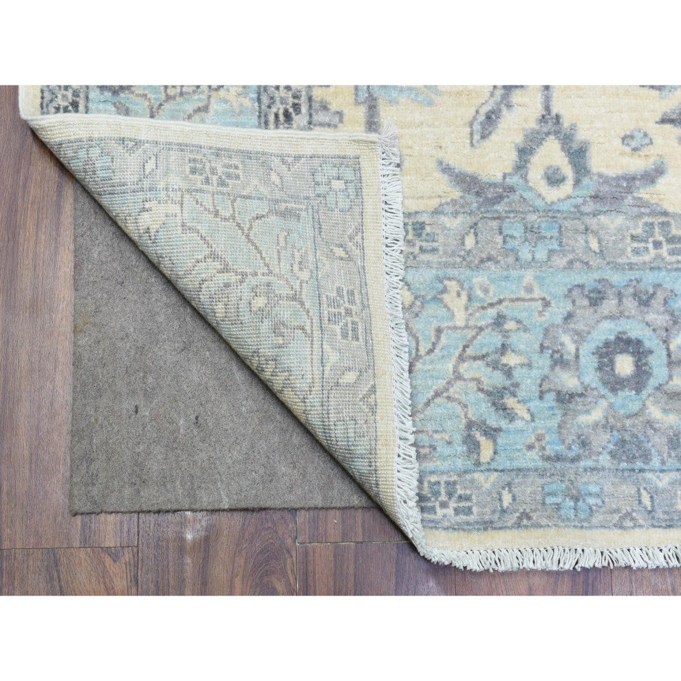 Ivory Hand Knotted Fine Peshawar Heriz Design Soft Wool Oriental Rug, 6'1"x9'0"