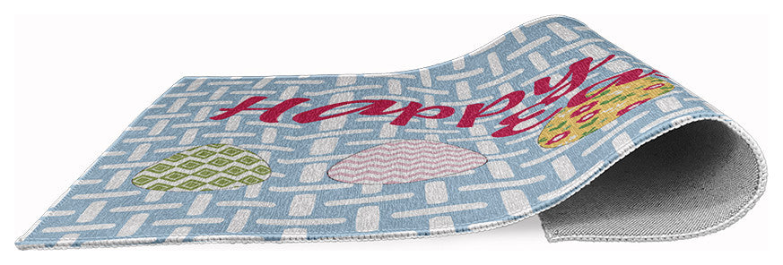 Happy Easter Novelty Chenille Area Rug, Lighter than Air Blue, 5' Round