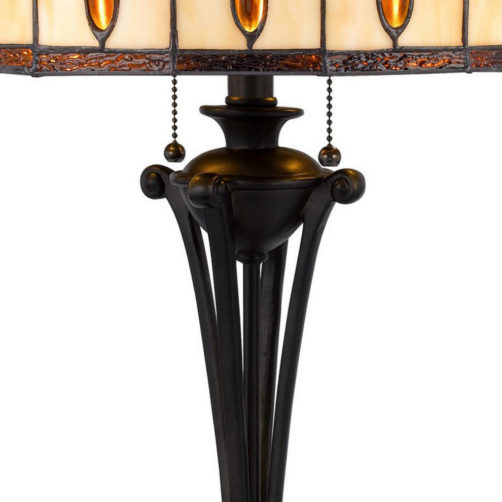 Benzara BM282170 Xia 26" Tiffany Style Vintage Table Lamp, Glass Shade, Bronze