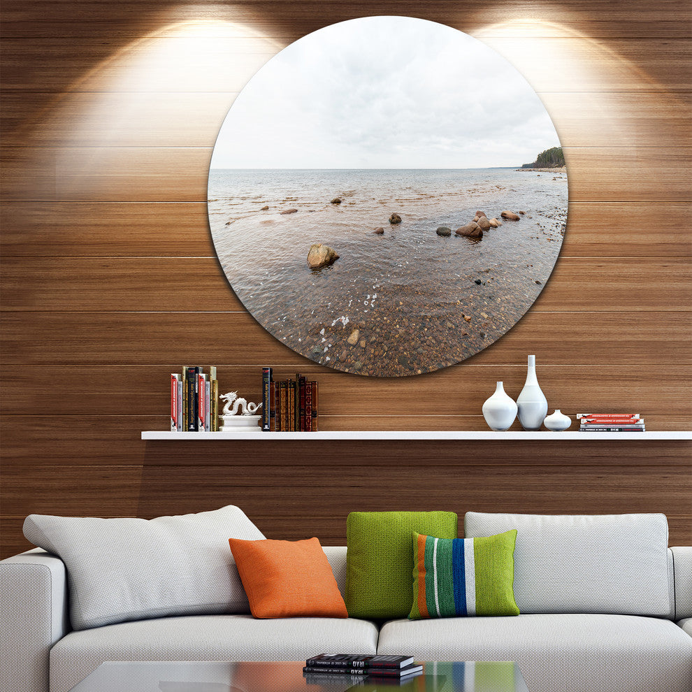 Rocky Autumn Beach, Seashore Photography Round Wall Art, 38"
